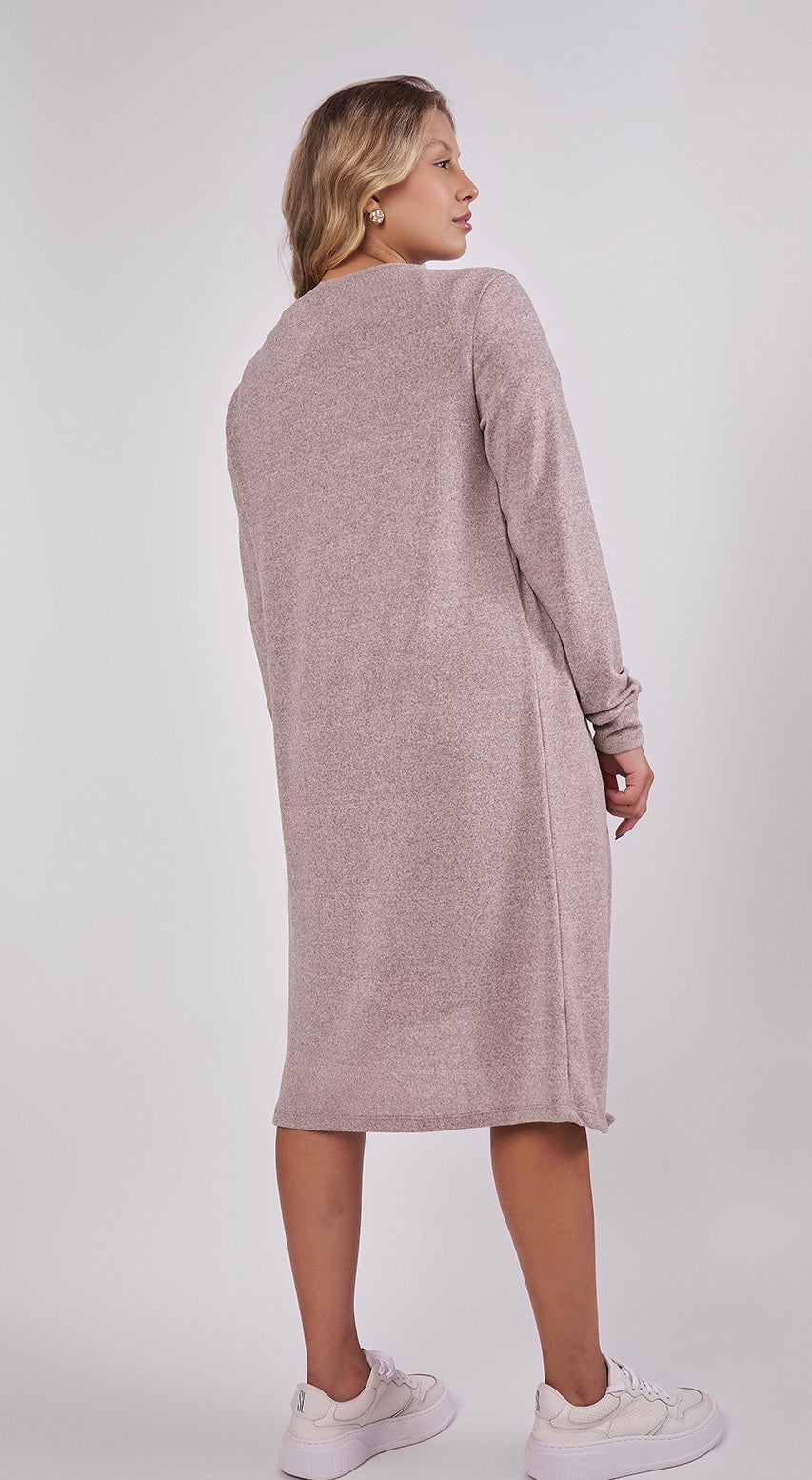 Two Pieces Tricot Natural Mescla Dress and Cardigan