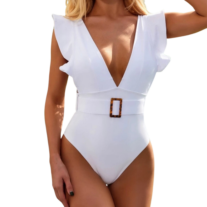 One Piece Swimsuit Ruffled White
