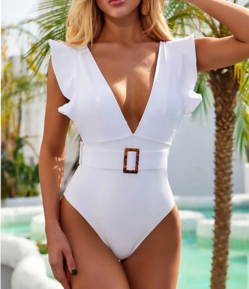One Piece Swimsuit Ruffled White